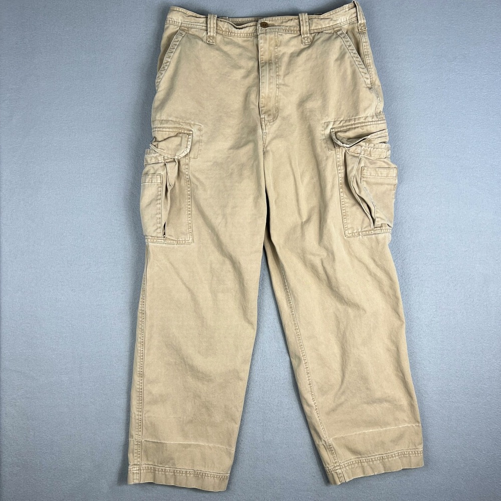 VTG Abercrombie and Fitch Cargo Pants Fit 35x30 Khaki Tan‎ Cotton Utility Baggy